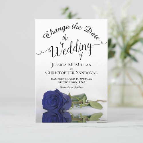 Reflecting Navy Blue Rose Change Wedding Plans Save The Date