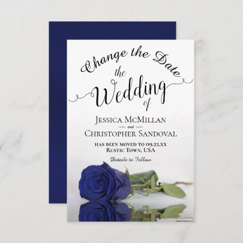 Reflecting Navy Blue Rose Change Wedding Plans Save The Date