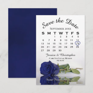 Reflecting Navy Blue Rose Elegant Wedding Calendar Save The Date