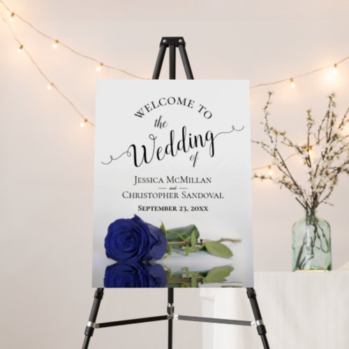 Reflecting Navy Blue Rose Elegant Wedding Welcome Foam Board