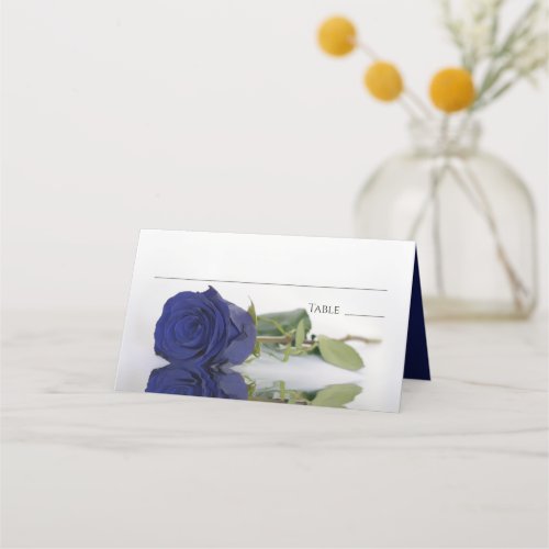 Reflecting Navy Blue Rose Wedding Write_In Place Card