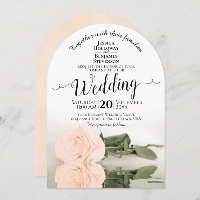 Reflecting Pale Blush Peach Rose Elegant Wedding Invitation (Front/Back)