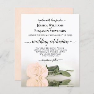 Reflecting Peach Rose BUDGET Wedding Invitation