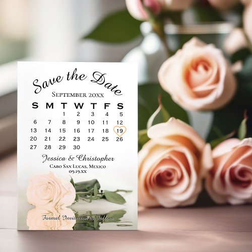 Reflecting Peach Rose Elegant Wedding Calendar Save The Date