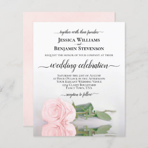 Reflecting Pink Rose BUDGET Wedding Invitation