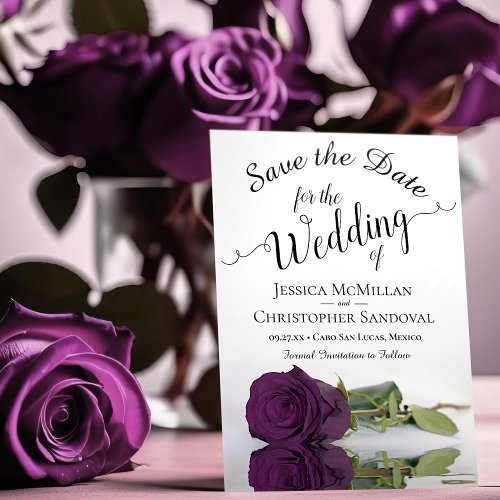 Reflecting Plum Purple Rose Romantic Wedding Save The Date