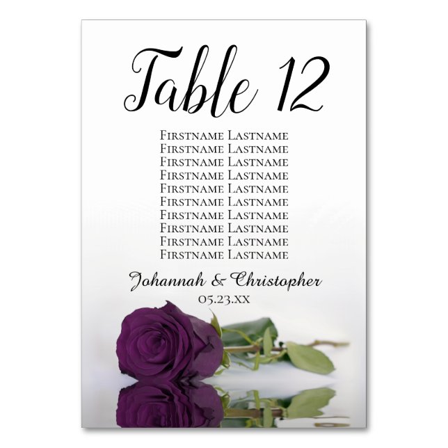 Reflecting Plum Purple Rose Seating Chart Wedding Table Number (Front)