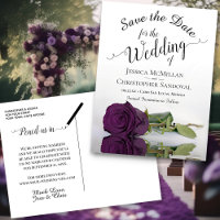 Reflecting Plum Purple Rose Wedding Save the Date