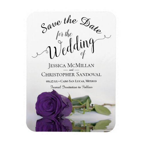 Reflecting Purple Rose Chic Wedding Save the Date Magnet