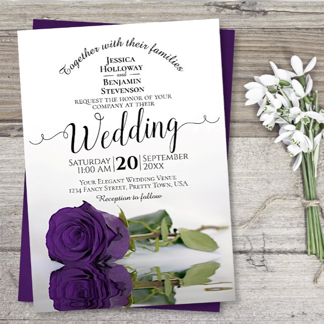 Reflecting Purple Rose Elegant Romantic Wedding Invitation (Creator Uploaded)
