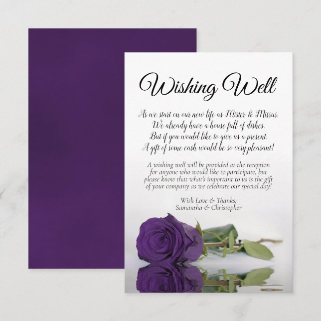 Reflecting Purple Rose Wedding Wishing Well Poem Enclosure Card (Front/Back)