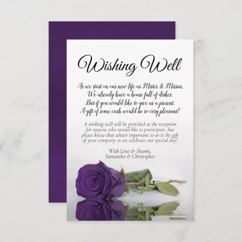 Reflecting Purple Rose Wedding Wishing Well Poem Enclosure Card