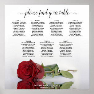 Reflecting Red Rose 7 Table Wedding Seating Chart