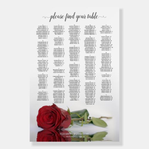 Reflecting Red Rose Alphabetical Seating Chart Foam Board