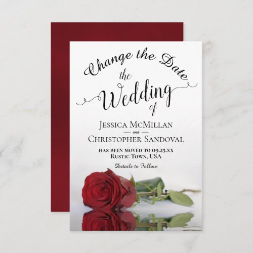 Reflecting Red Rose Change Wedding Plans Save The Date