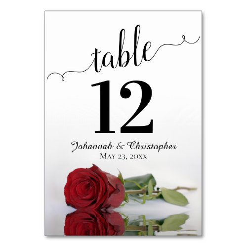 Reflecting Red Rose Elegant  Chic Wedding Table Number