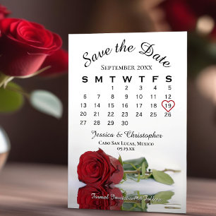Reflecting Red Rose Elegant Wedding Calendar Save The Date