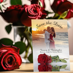 Reflecting Red Rose Elegant Wedding Photo Save The Date