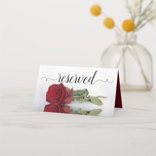 Reflecting Red Rose Elegant Wedding Reserved Place Card