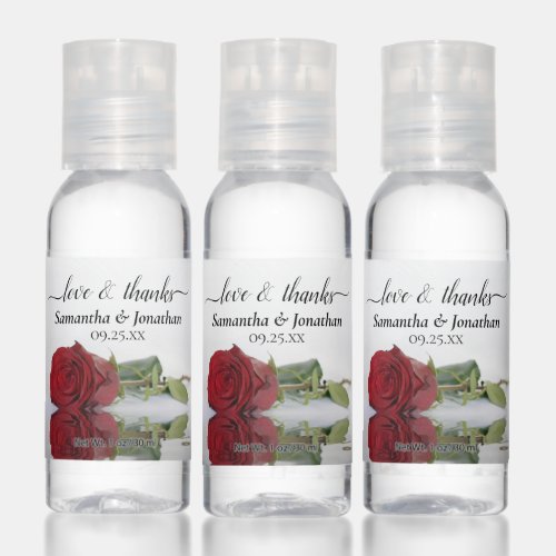 Reflecting Red Rose Love  Thanks Wedding Favor Hand Sanitizer