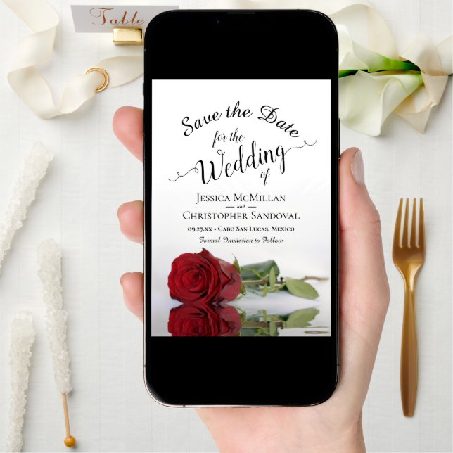 Reflecting Red Rose Romantic Wedding Save The Date (Front Digital)