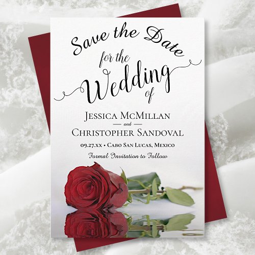 Reflecting Red Rose Romantic Wedding Save The Date