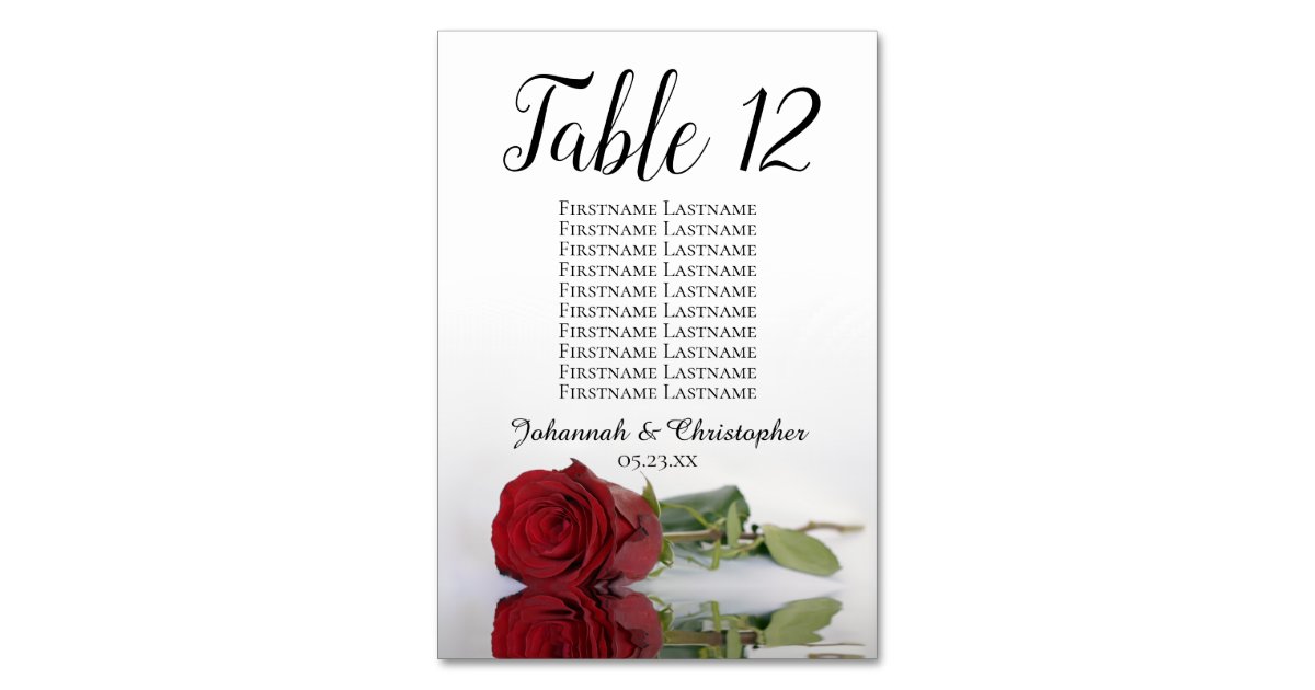 Reflecting Red Rose Seating Chart Wedding Table Number Zazzle