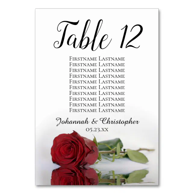 Red Roses Table Numbers Reflecting Red Rose Seating Chart Wedding Table Number | Zazzle