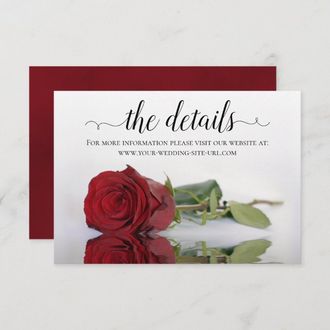 Reflecting Red Rose Wedding Details Website Enclosure Card (Front/Back)