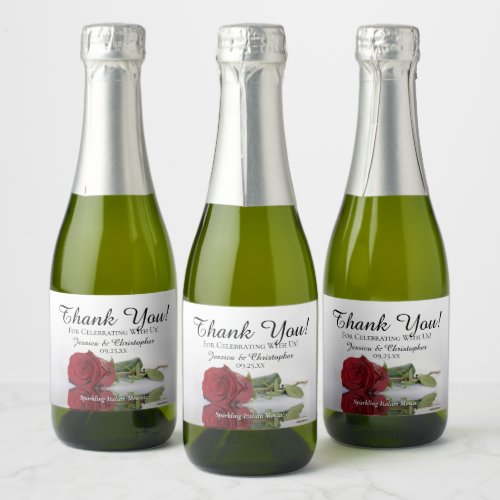 Reflecting Red Rose Wedding Thank You Mini Sparkling Wine Label