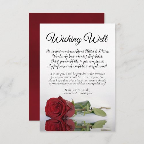 Reflecting Red Rose Wedding Wishing Well Poem Enclosure Card