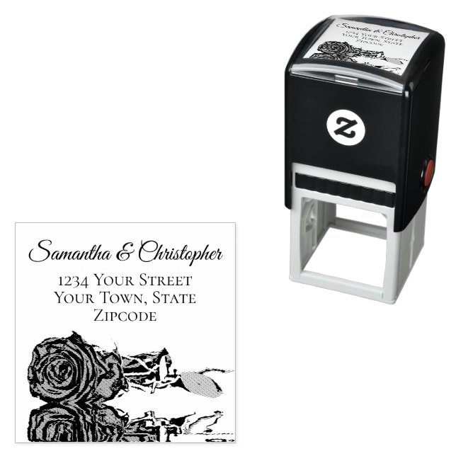 Reflecting Rose Elegant Wedding Return Address Self-inking Stamp (In Situ)