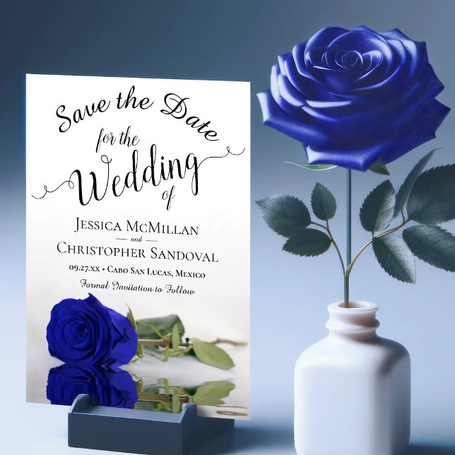 Reflecting Royal Blue Rose Romantic Wedding Save The Date (Creator Uploaded)