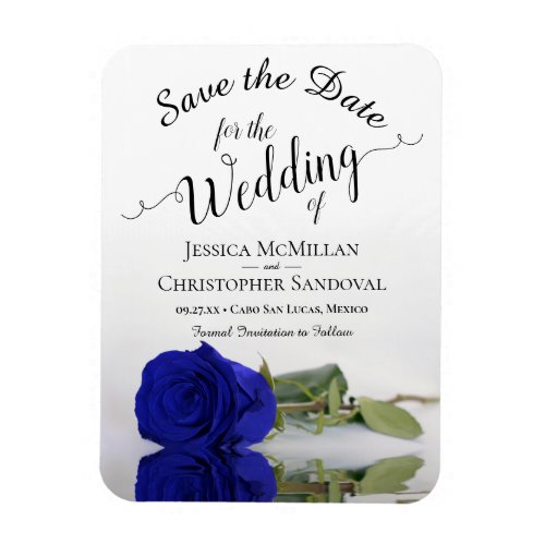 Reflecting Royal Blue Rose Wedding Save the Date Magnet