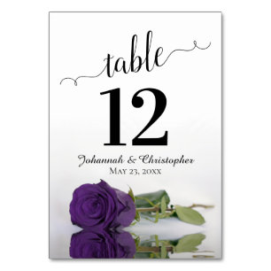 Reflecting Royal Purple Rose Elegant Wedding Table Number