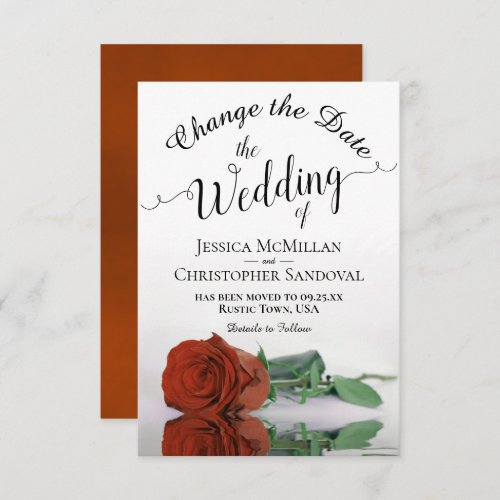 Reflecting Rust Orange Rose Change Wedding Plans Save The Date