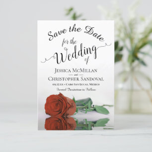 Reflecting Rust Orange Rose Romantic Wedding Save The Date