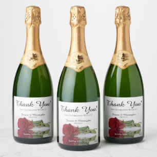 Reflecting Single Red Rose Wedding Thank You Sparkling Wine Label