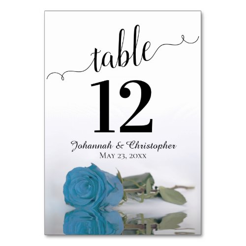Reflecting Sky Blue Turquoise Rose Elegant Wedding Table Number