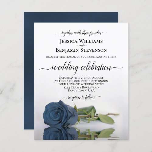 Reflecting Steel Blue Rose BUDGET Wedding Invite