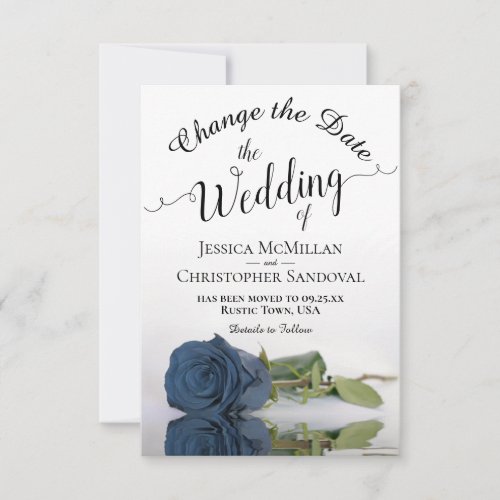 Reflecting Steel Blue Rose Change Wedding Plans Save The Date