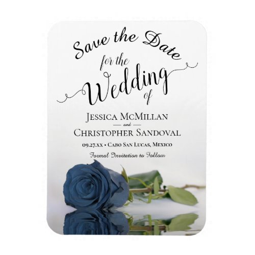 Reflecting Steel Blue Rose Wedding Save the Date Magnet