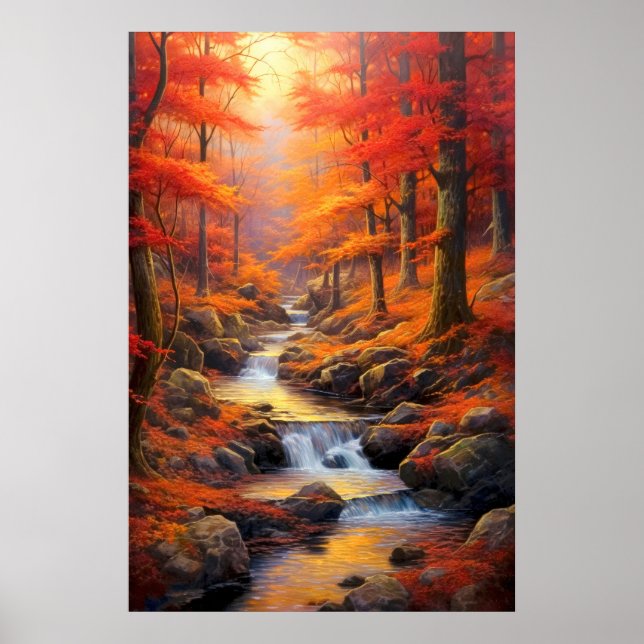 Reflecting Sunlight Fall Maple Forest Fine Art Poster (Front)