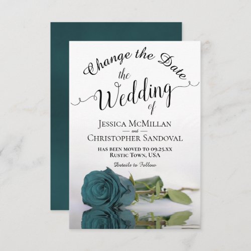 Reflecting Teal Rose Change Wedding Plans Save The Date
