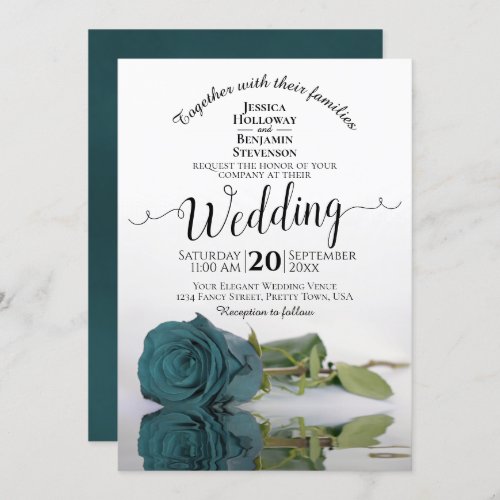 Reflecting Teal Rose Elegant Romantic Wedding Invitation