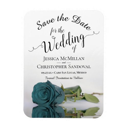 Reflecting Teal Rose Elegant Wedding Save the Date Magnet