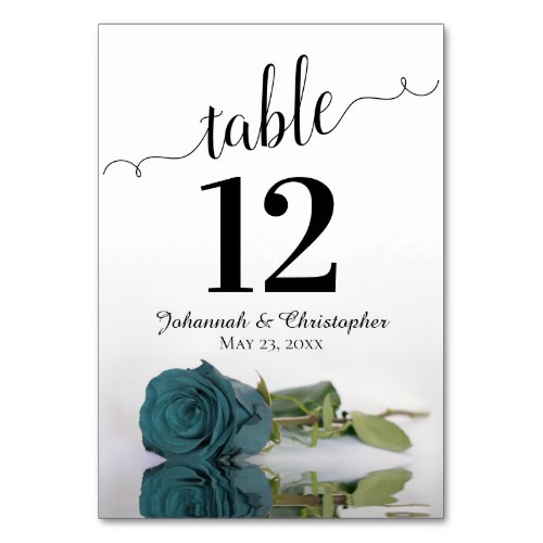 Reflecting Teal Rose Elegant Wedding Table Number