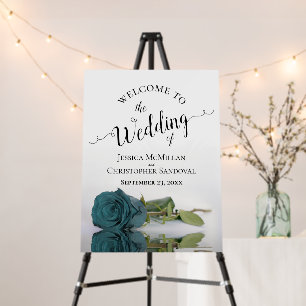 Reflecting Teal Rose Elegant Wedding Welcome Foam Board