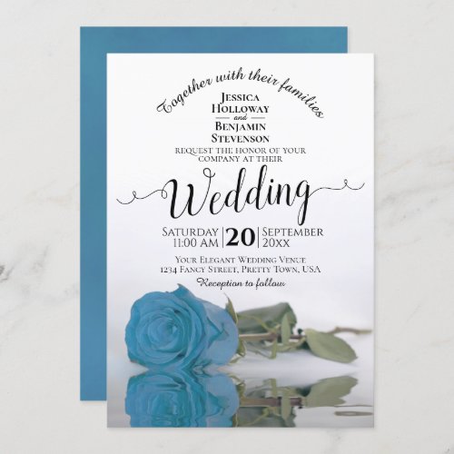 Reflecting Turquoise Blue Rose Elegant Wedding Invitation