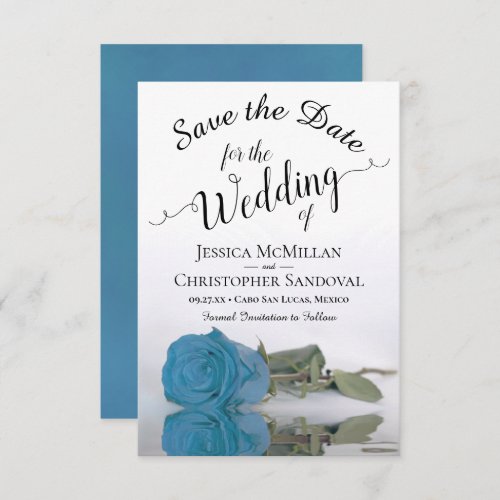 Reflecting Turquoise Blue Rose Romantic Wedding Save The Date